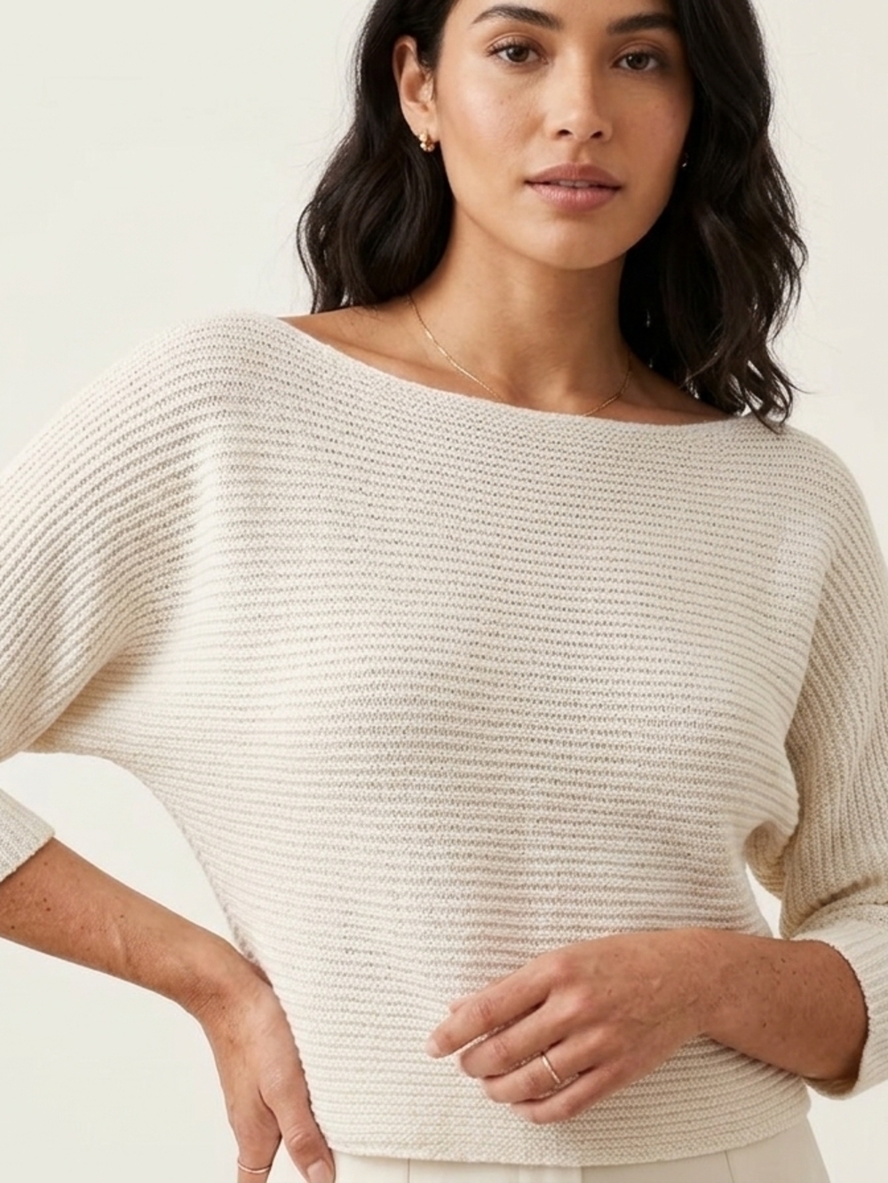 Aeropostale White Oversized Boatneck Sweater Medium Cotton Blend